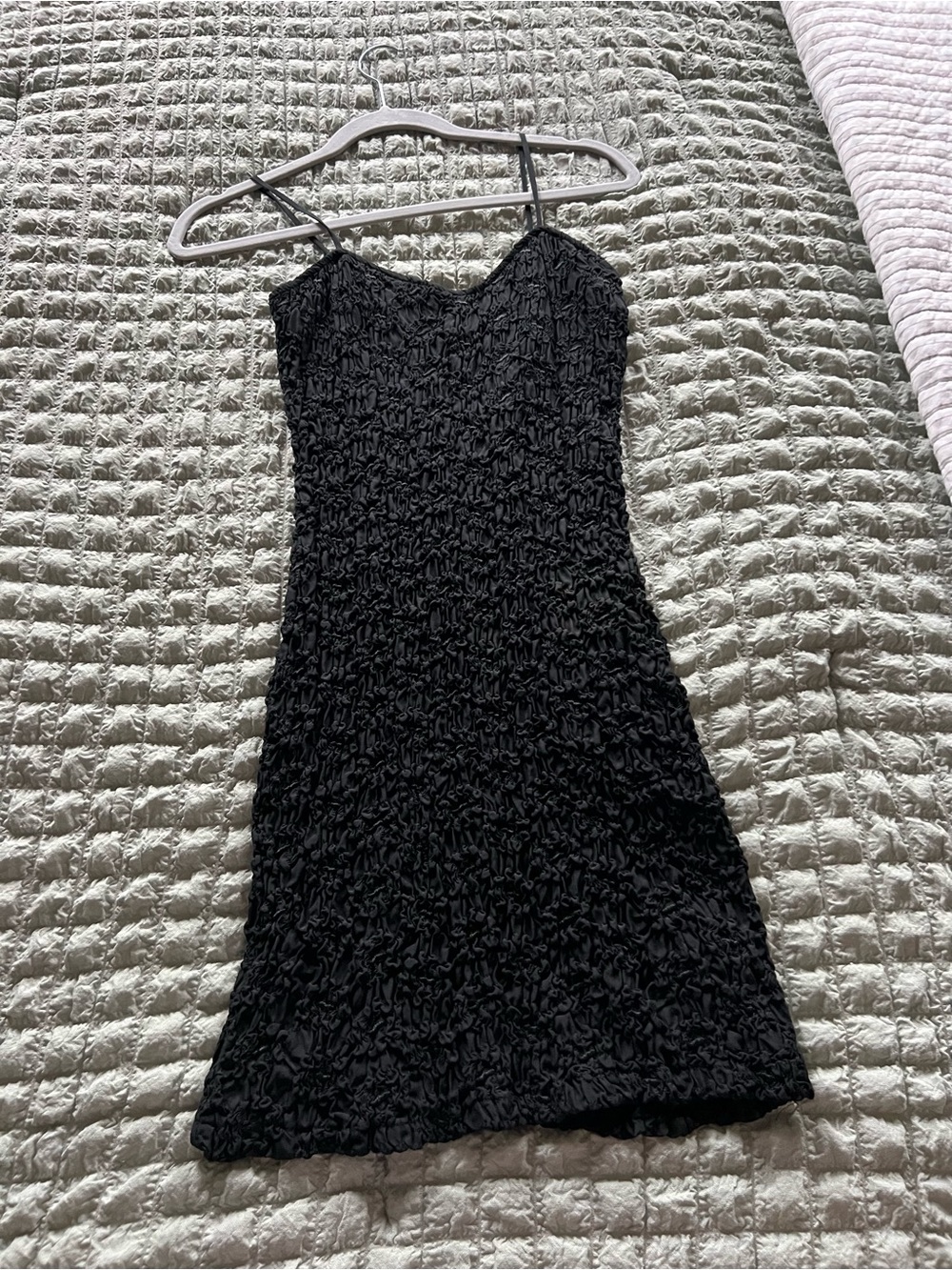 Black Textured Spaghetti-Strap Dress